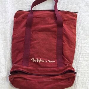 Vintage Highlights for Children red fabric tote bag with double handle